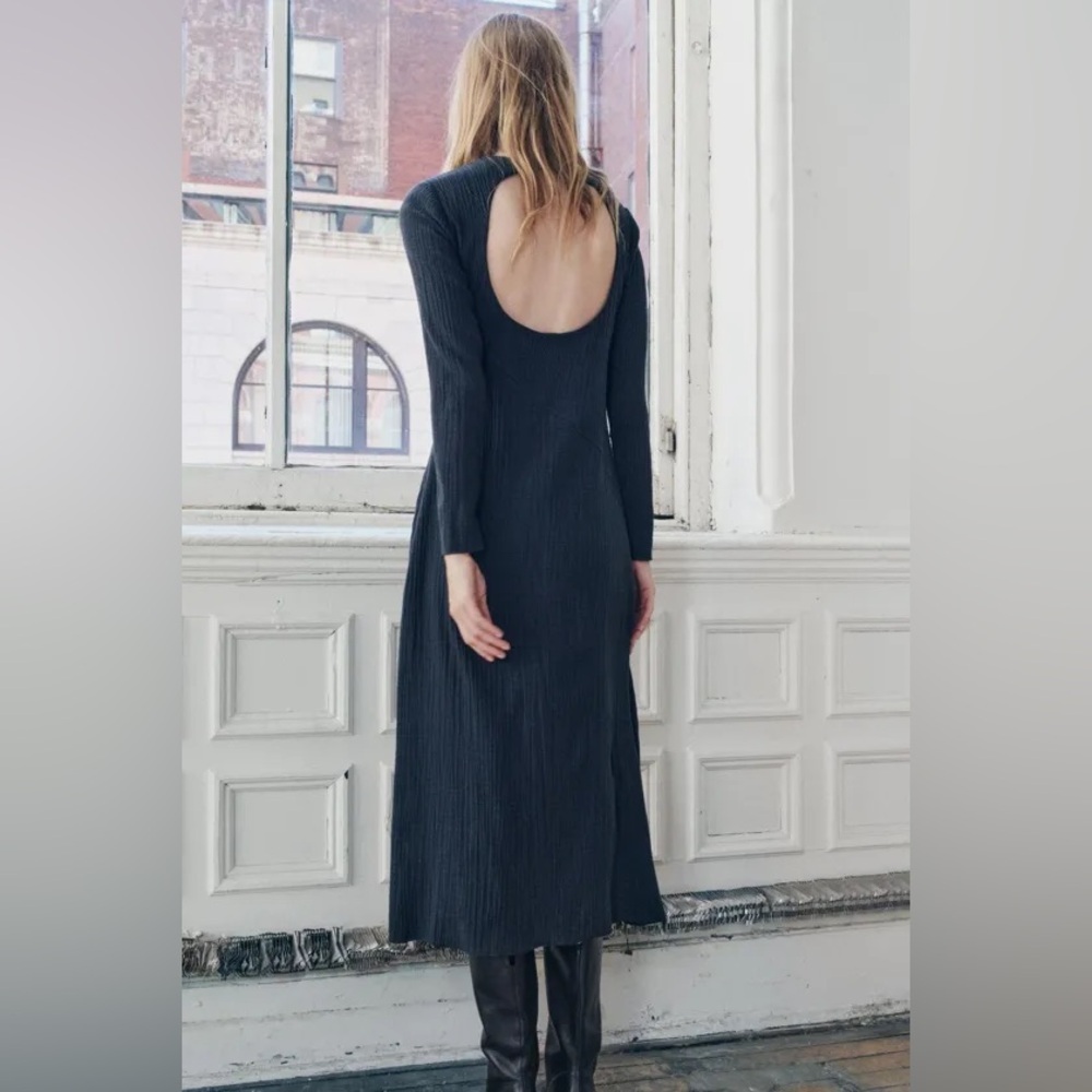 Zara long sleeve jacquard open back dress